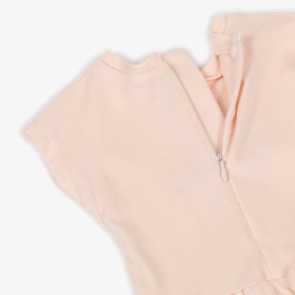 Chloé-Girls Peach Pink Cotton Jersey Dress with Cursive Logo | Childrensalon