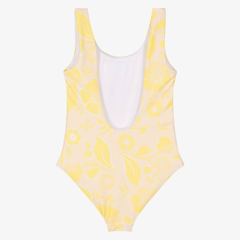 Chloé-Girls Peach Pink & Yellow Floral Swimsuit | Childrensalon
