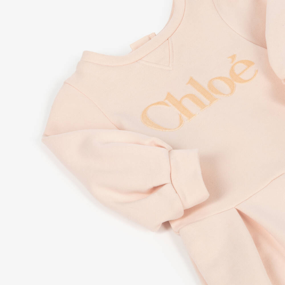 Chloé-Girls Pink Appliqué Logo Cotton Jersey Dress | Childrensalon