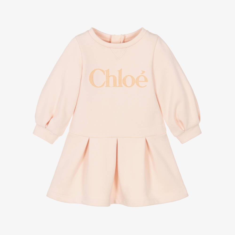 Chloé-Girls Pink Appliqué Logo Cotton Jersey Dress | Childrensalon