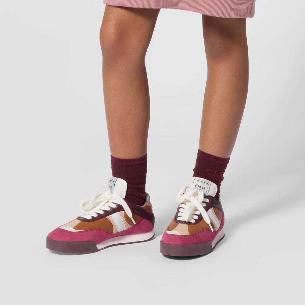 Chloé-Girls Pink & Beige Leather Kick Trainers | Childrensalon
