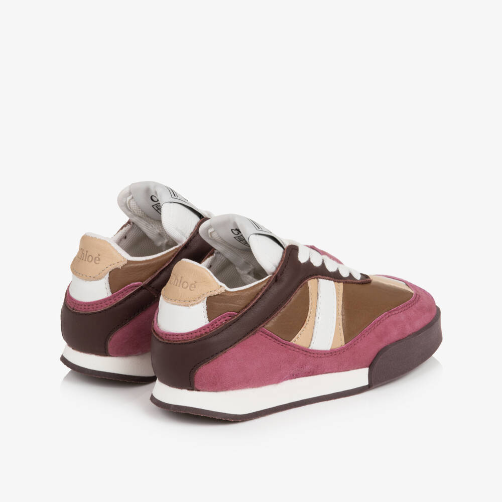 Chloé-Girls Pink & Beige Leather Kick Trainers | Childrensalon