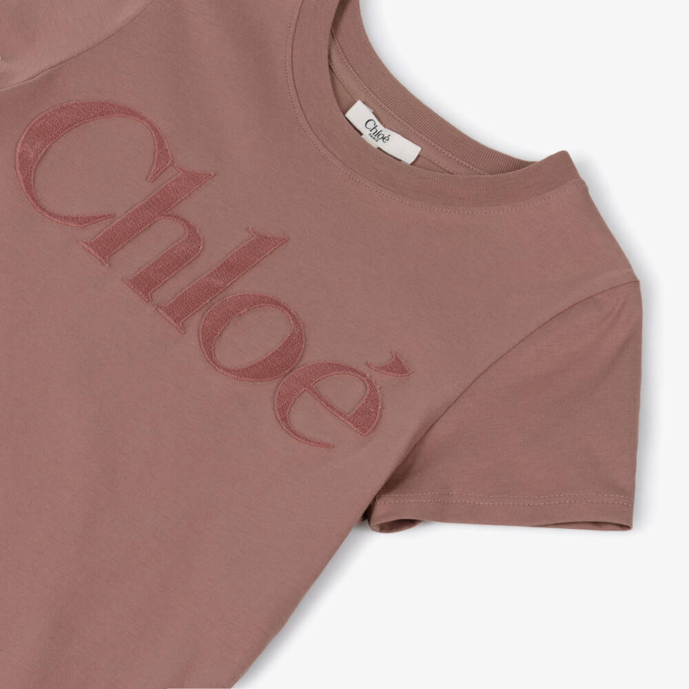 Chloé-Girls Pink Cotton Appliqué Logo T-Shirt | Childrensalon