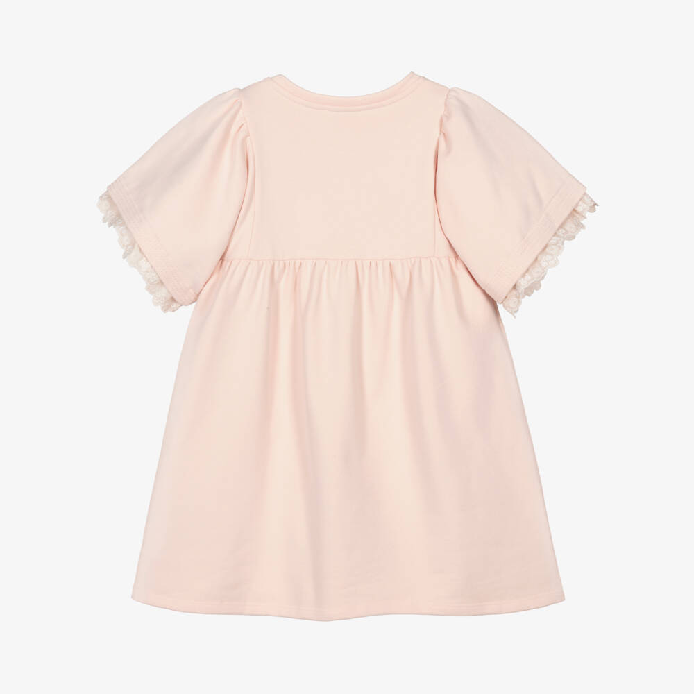 Chloé-Girls Pink Cotton Jersey Dress with Embroidered Logo | Childrensalon