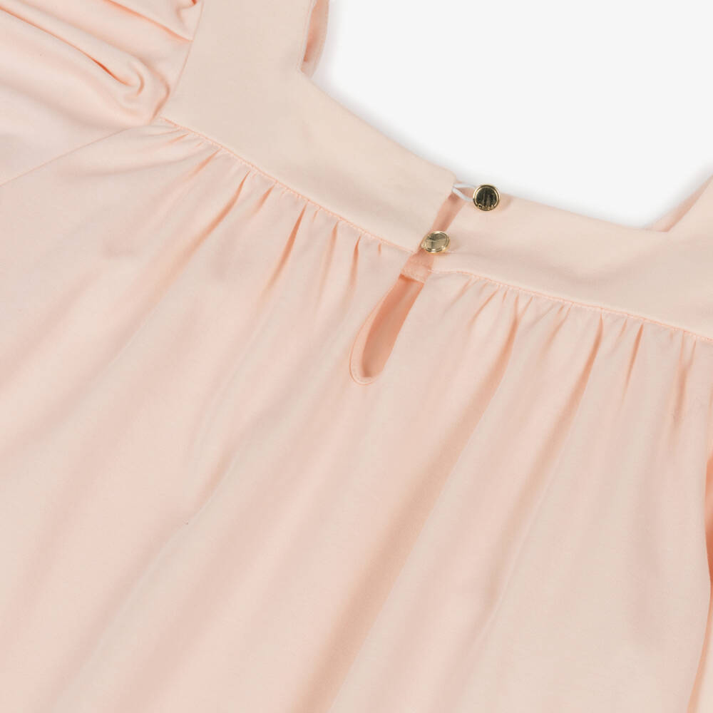 Chloé-Girls Pink Cotton Jersey Dress with Flounce Sleeves | Childrensalon