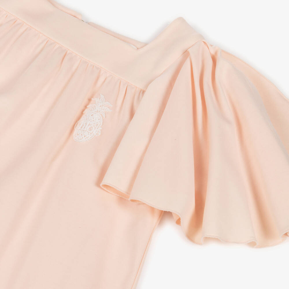 Chloé-Girls Pink Cotton Jersey Dress with Flounce Sleeves | Childrensalon