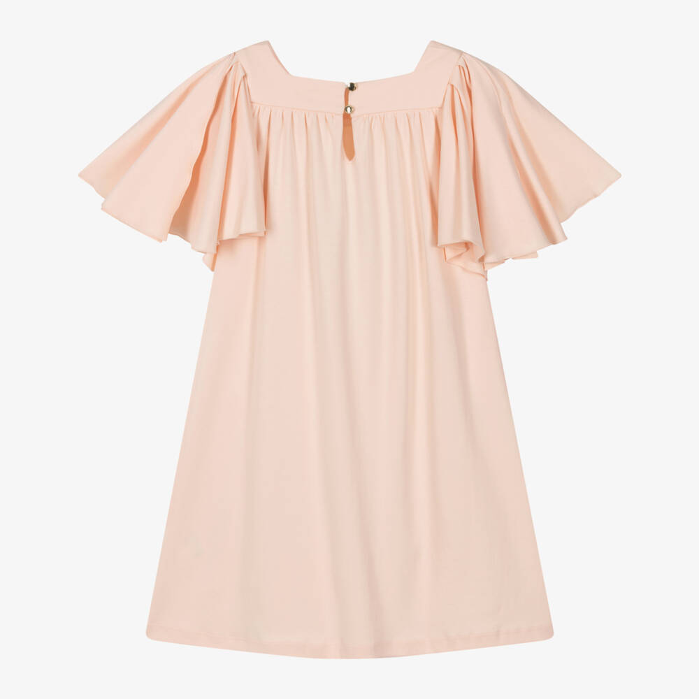 Chloé-Girls Pink Cotton Jersey Dress with Flounce Sleeves | Childrensalon