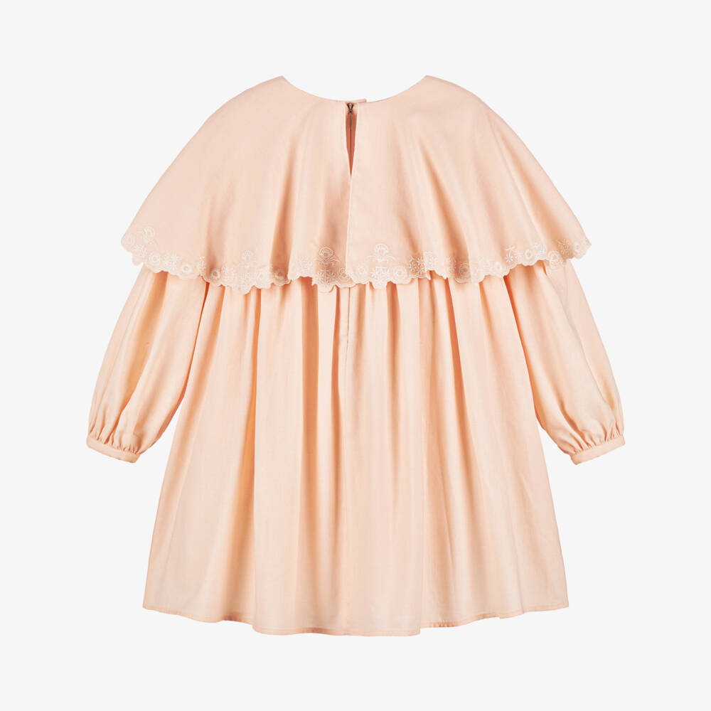 Chloé-Girls Pink Cotton Twill Cape Collar Dress | Childrensalon