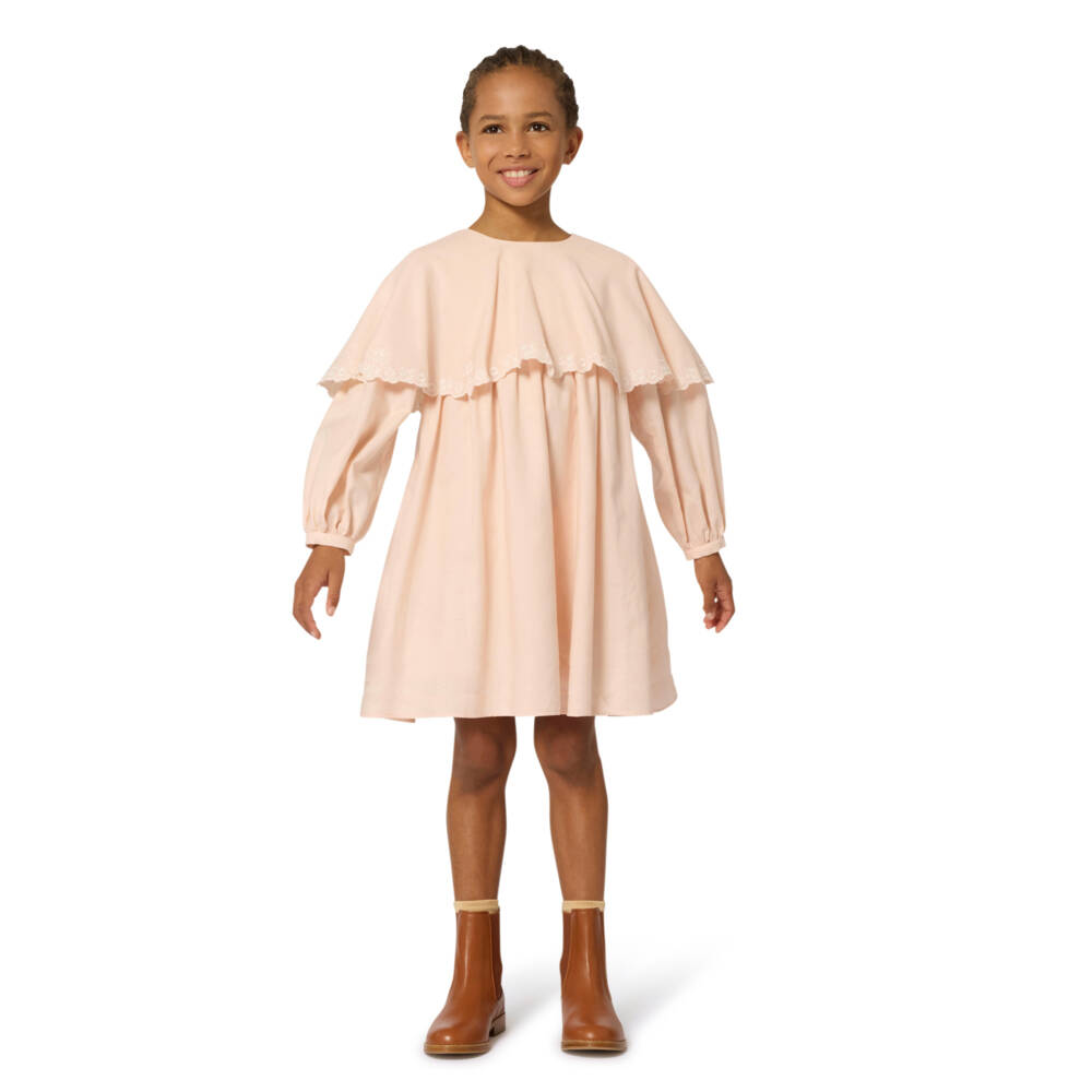Chloé-Girls Pink Cotton Twill Cape Collar Dress | Childrensalon
