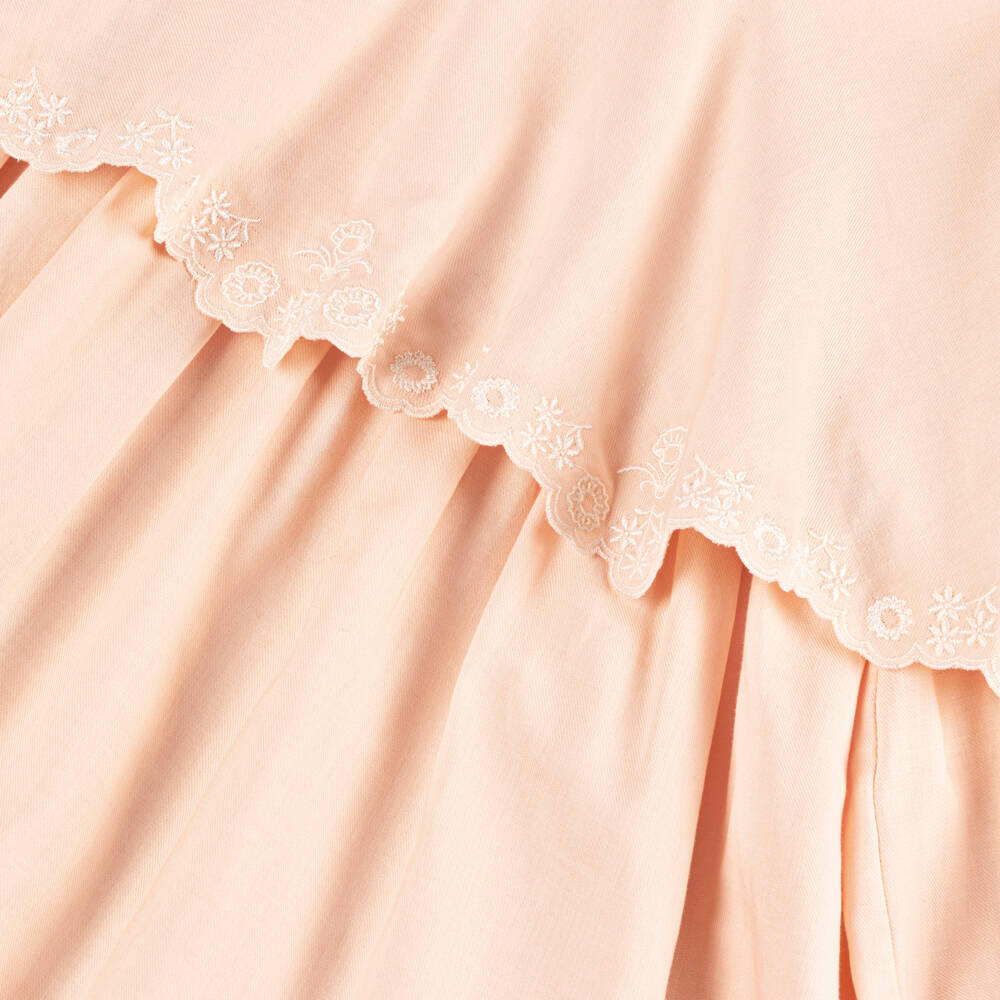 Chloé-Girls Pink Cotton Twill Cape Collar Dress | Childrensalon
