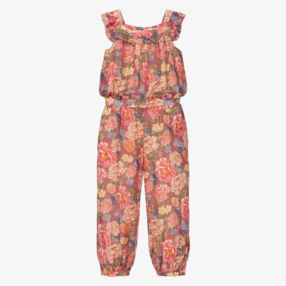 Chloé-Girls Pink Floral Cotton & Silk Jumpsuit | Childrensalon