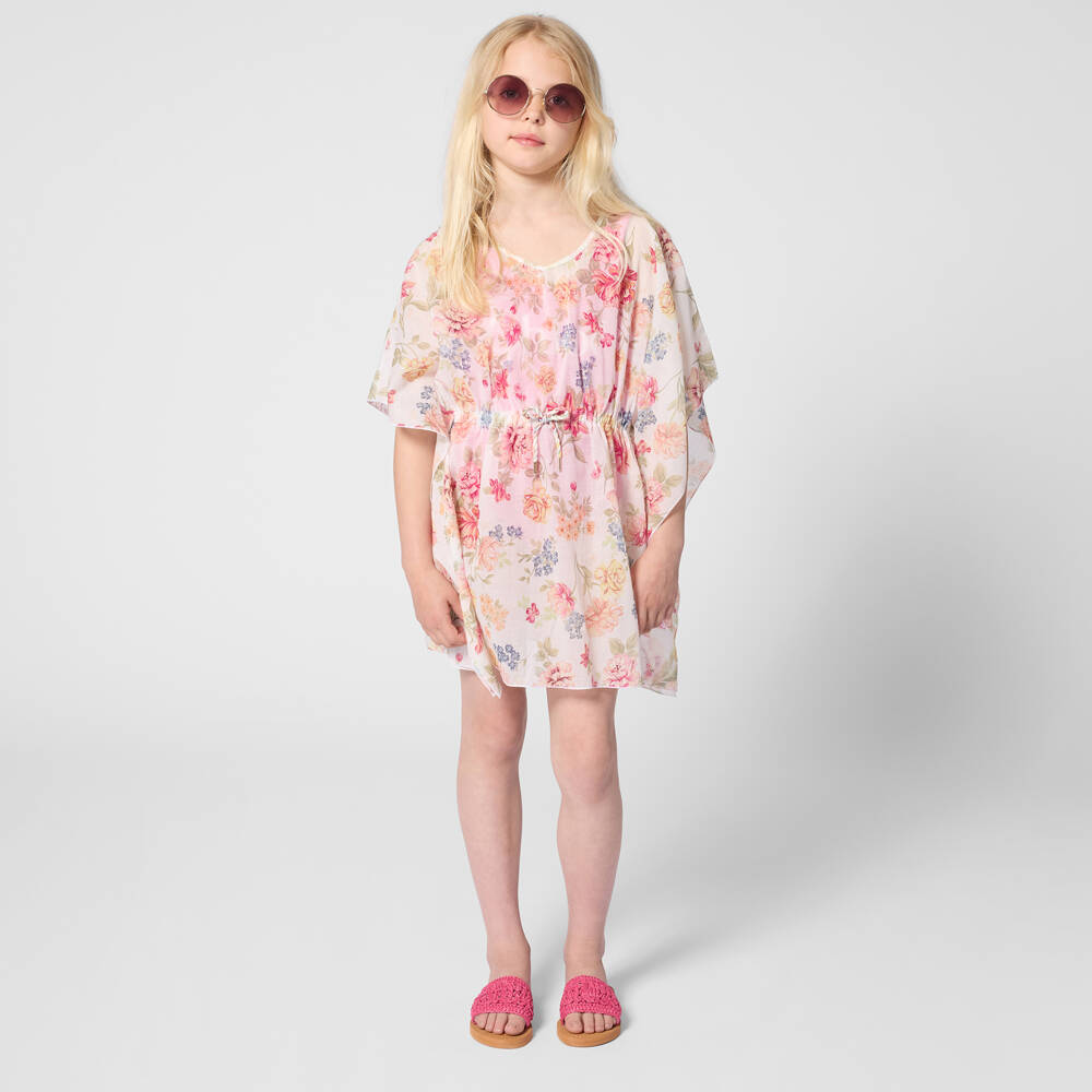 Chloé-Girls Pink Raffia Sliders with Script Logo | Childrensalon