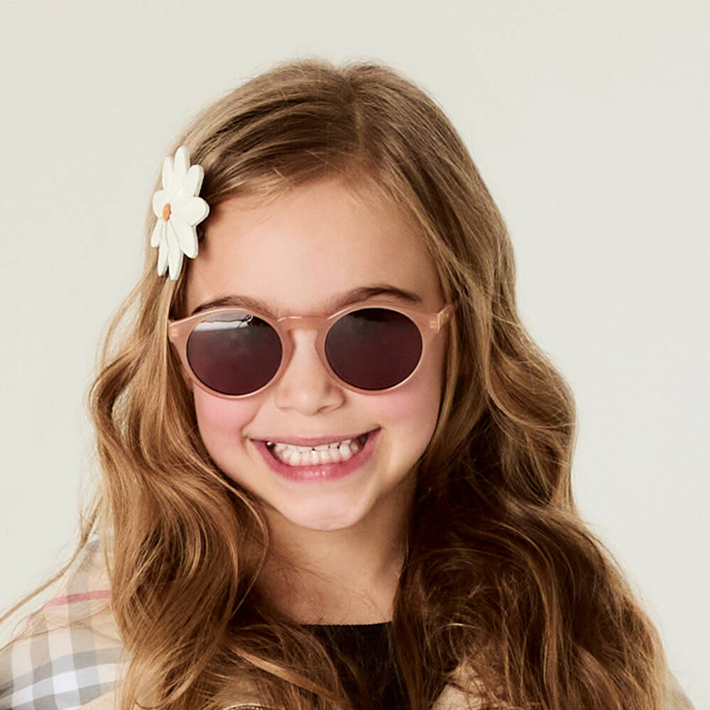 Chloé-نظارات شمسية دائرية لون زهري للبنات | Childrensalon