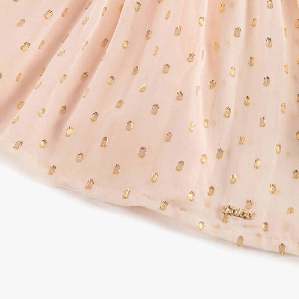 Chloé-Girls Pink Silk Crêpe & Gold Detail Dress | Childrensalon