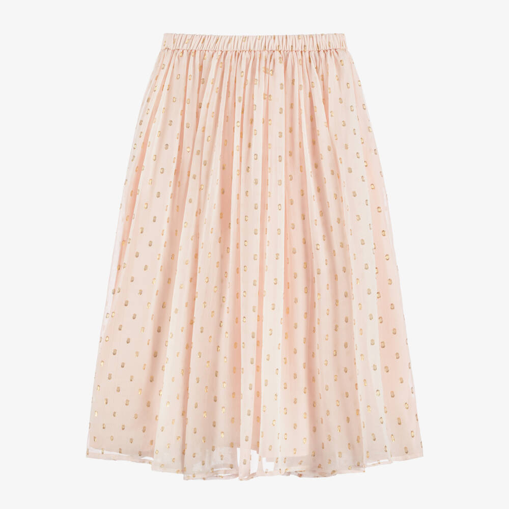Chloé-Girls Pink Silk Crêpe & Gold Detail Skirt | Childrensalon