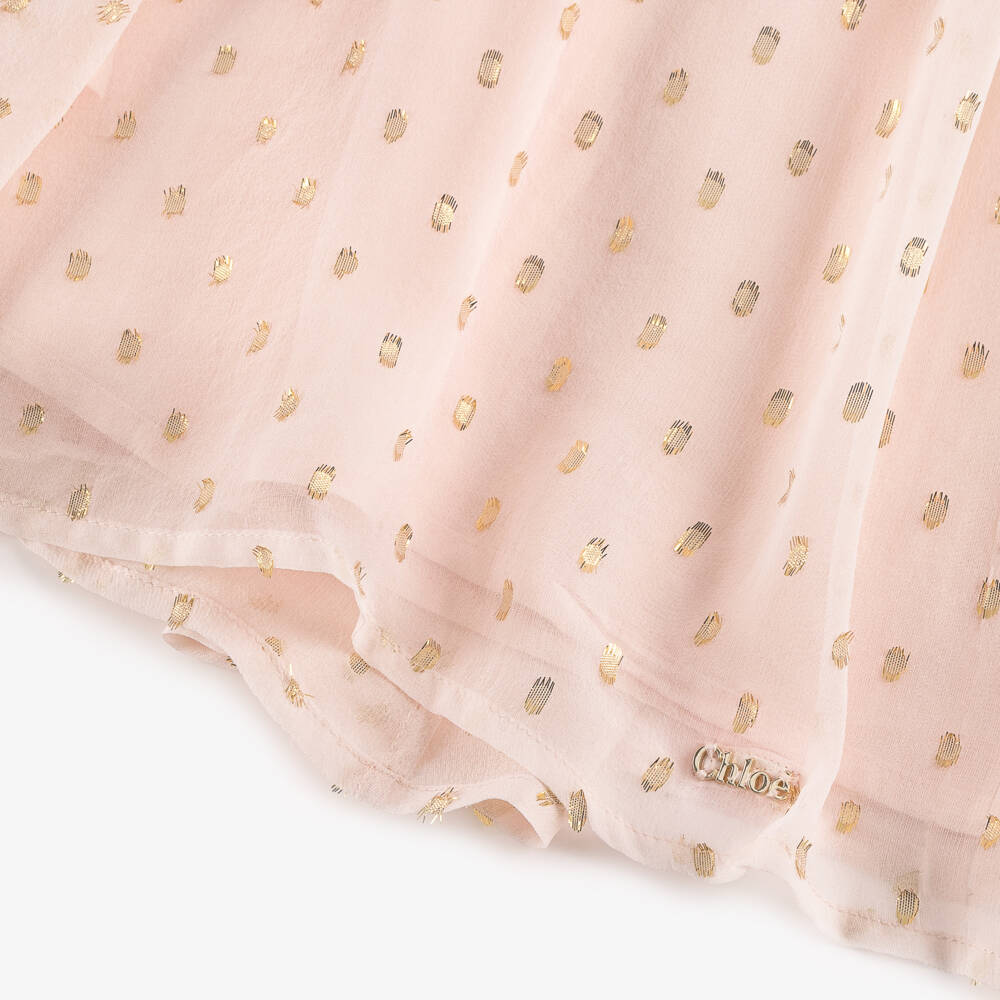 Chloé-Girls Pink Silk Crêpe & Gold Detail Skirt | Childrensalon