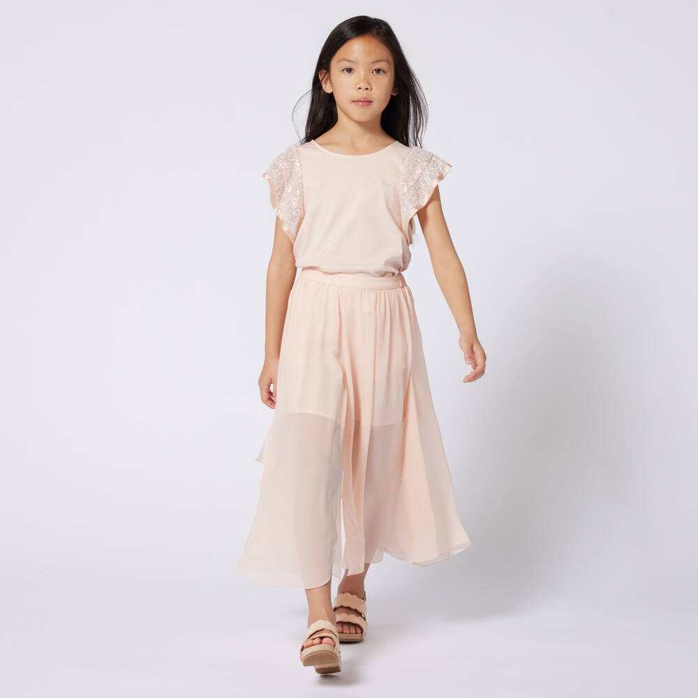 Chloé-Girls Pink Silk Crêpe Trousers | Childrensalon