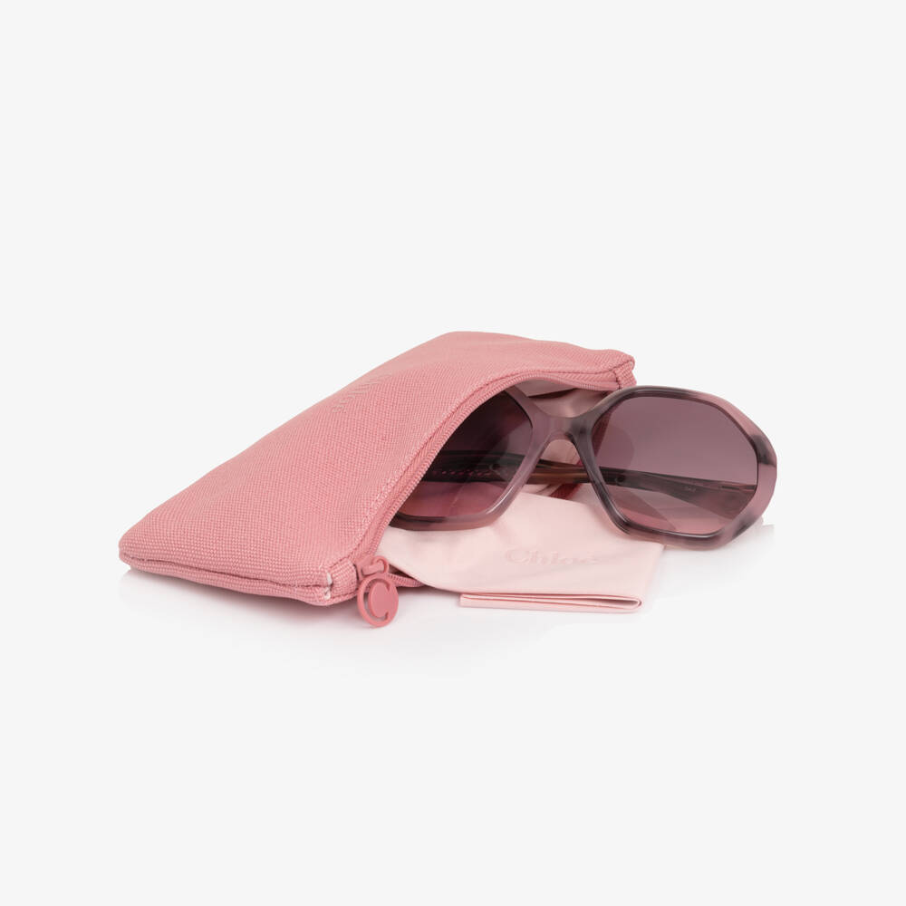 Chloé-Girls Pink Tortoise Shell Frame Sunglasses | Childrensalon