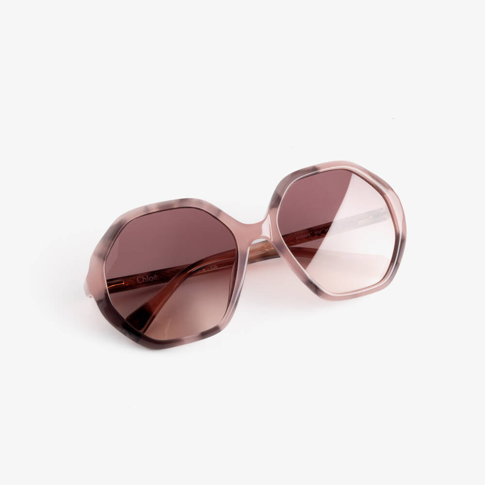 Chloé-Girls Pink Tortoise Shell Frame Sunglasses | Childrensalon
