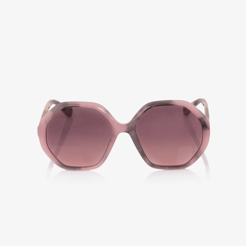 Chloé-Girls Pink Tortoise Shell Frame Sunglasses | Childrensalon