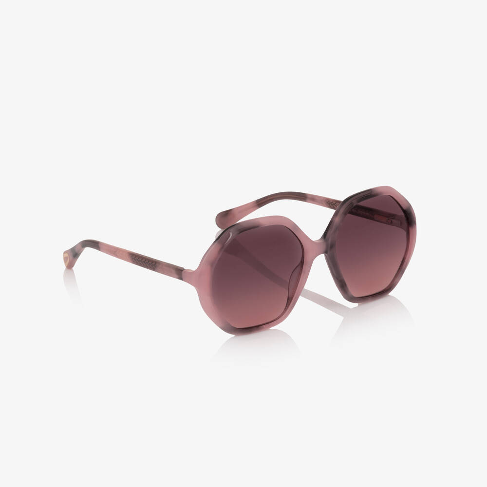 Chloé-Girls Pink Tortoise Shell Frame Sunglasses | Childrensalon