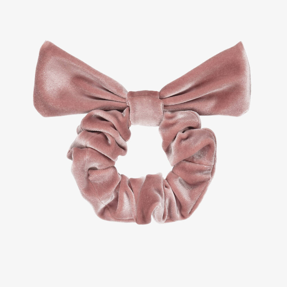 Chloé-Girls Pink Velvet Bow Scrunchie (18cm) | Childrensalon
