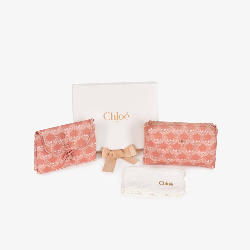 Chloé-Girls Pink Washbag & Changing Mat Gift Set | Childrensalon