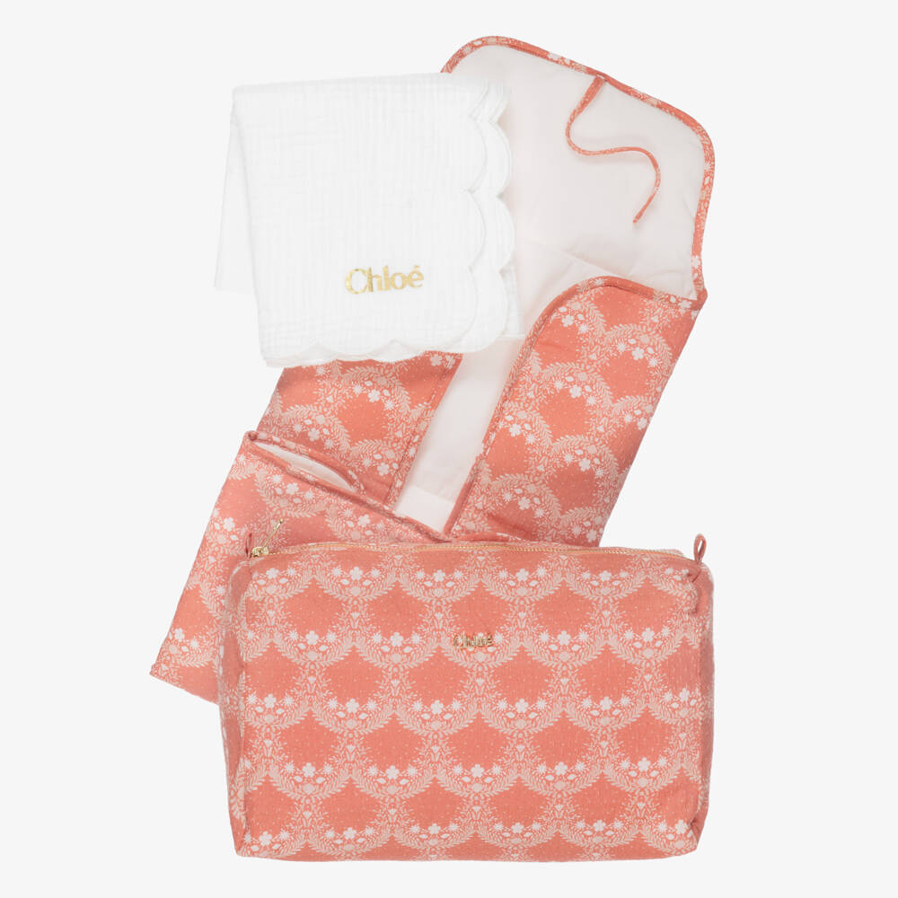 Chloé-Girls Pink Washbag & Changing Mat Gift Set  | Childrensalon