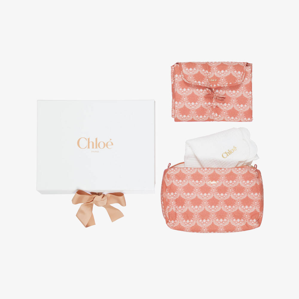 Chloé-Girls Pink Washbag & Changing Mat Gift Set | Childrensalon