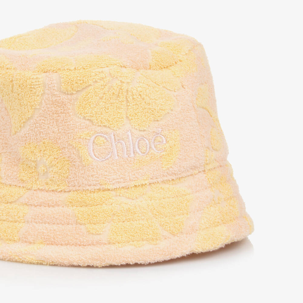 Chloé-Girls Pink & Yellow Floral Towelling Bucket Hat | Childrensalon