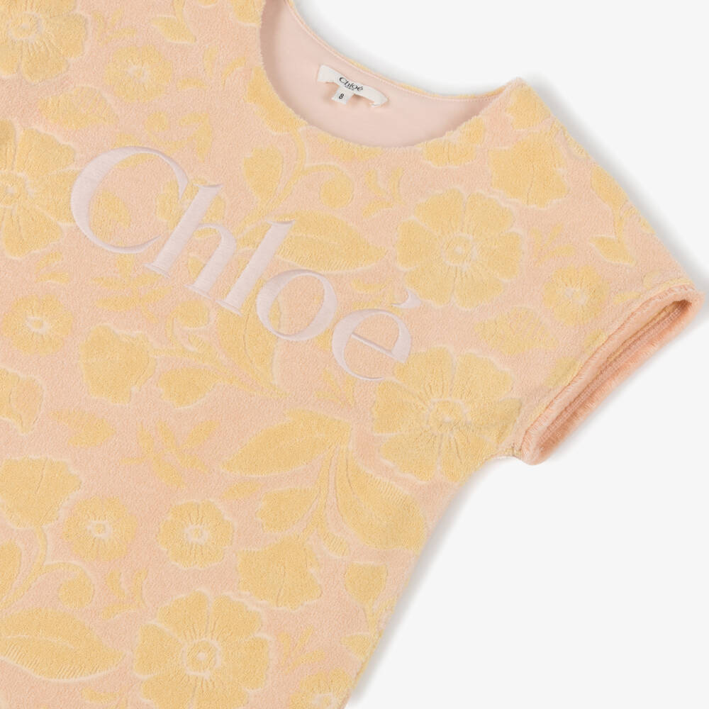 Chloé-Girls Pink & Yellow Floral Towelling Dress | Childrensalon