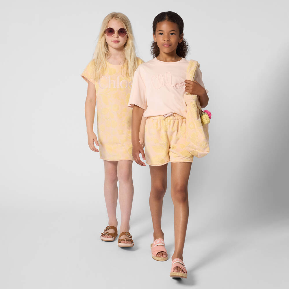 Chloé-Girls Pink & Yellow Floral Towelling Dress | Childrensalon
