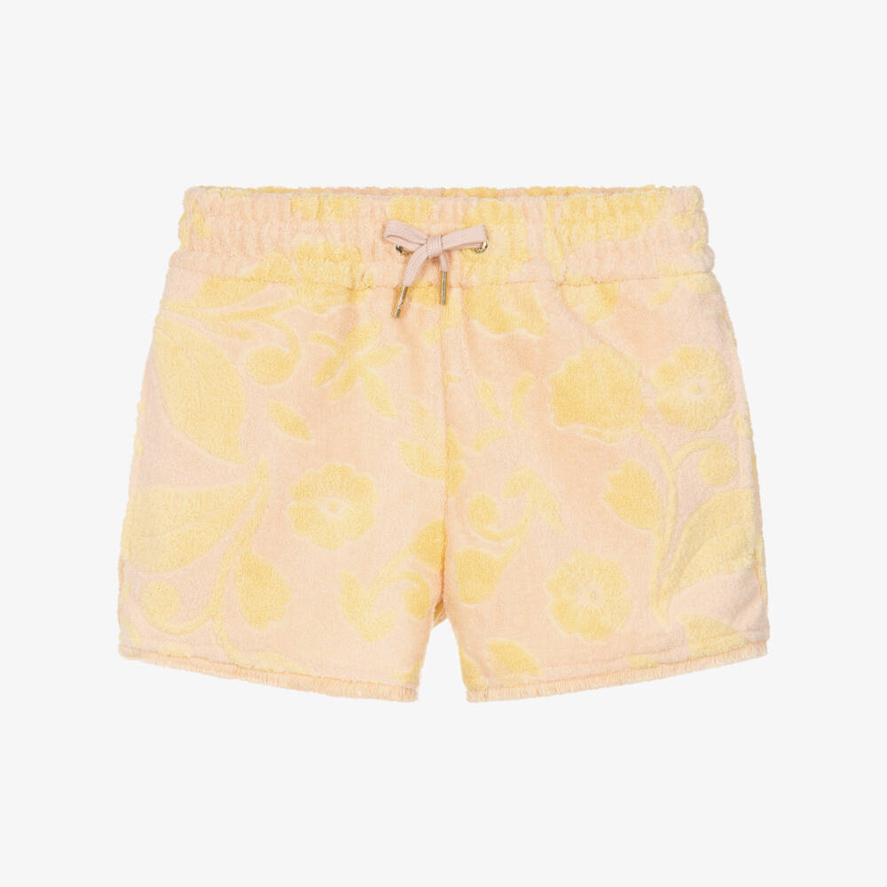 Chloé-Girls Pink & Yellow Floral Towelling Shorts | Childrensalon