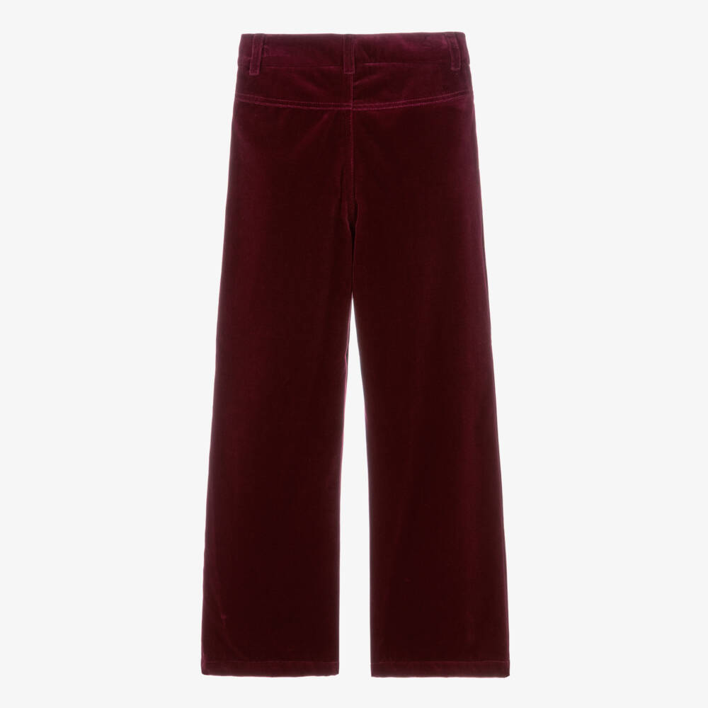 Chloé-Girls Red Velvet Straight Leg Trousers | Childrensalon