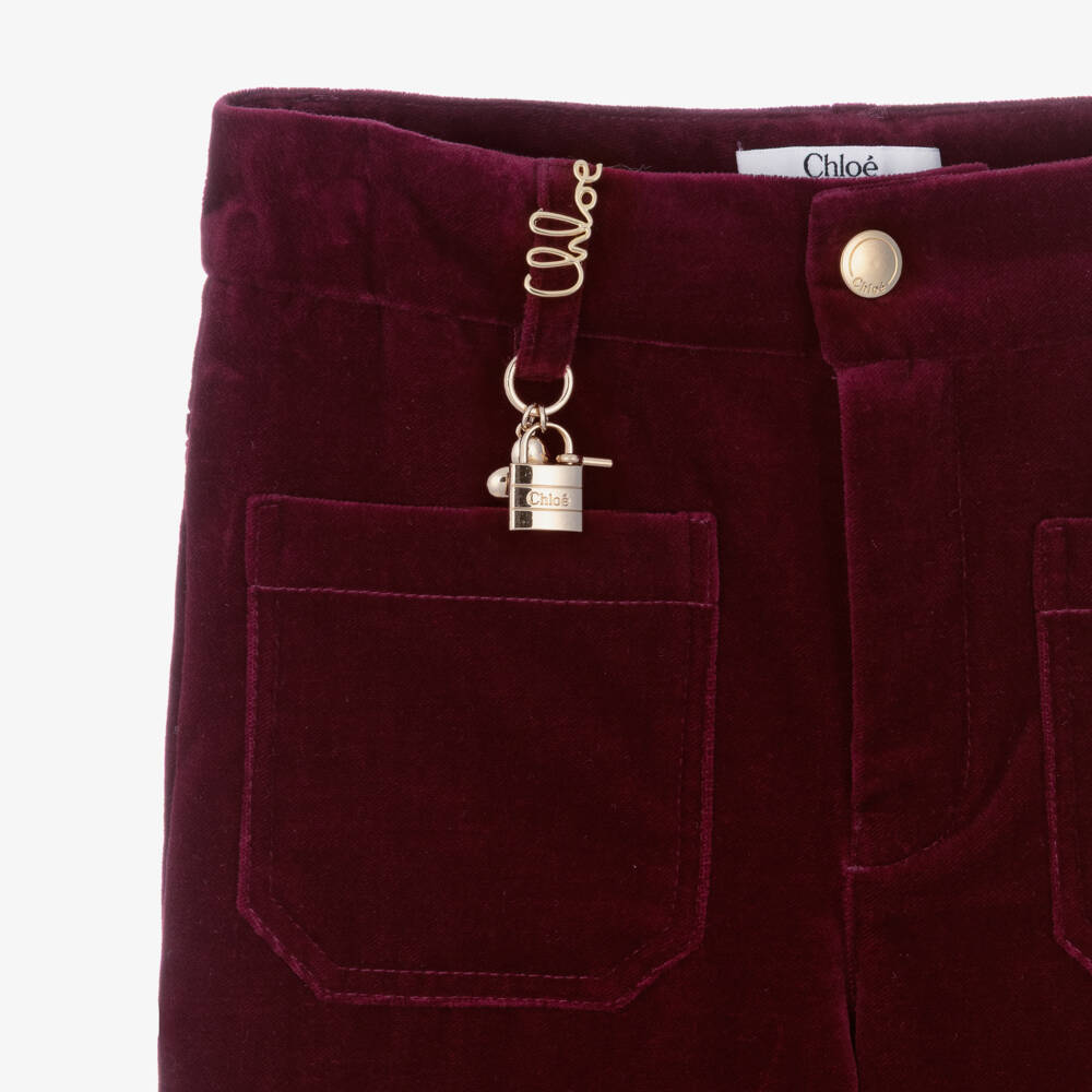 Chloé-Girls Red Velvet Straight Leg Trousers | Childrensalon