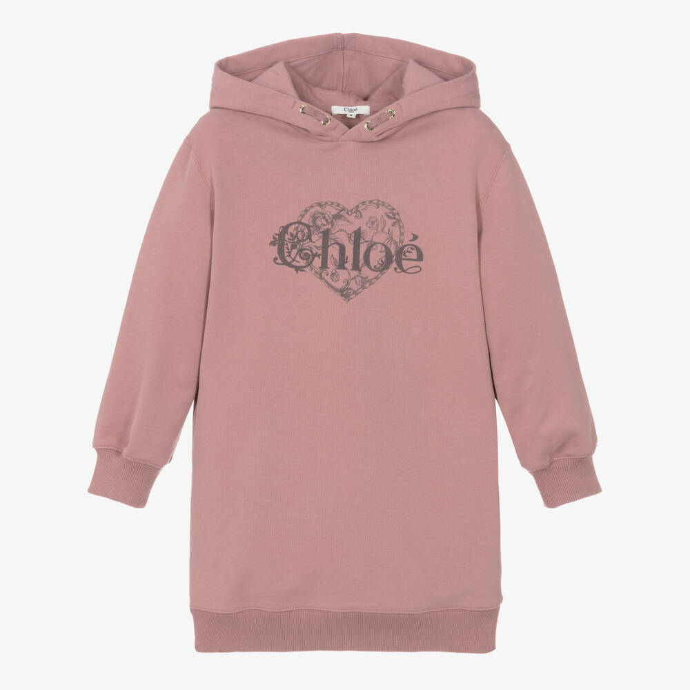 Chloé-Girls Rose Pink Cotton Jersey Hooded Dress | Childrensalon