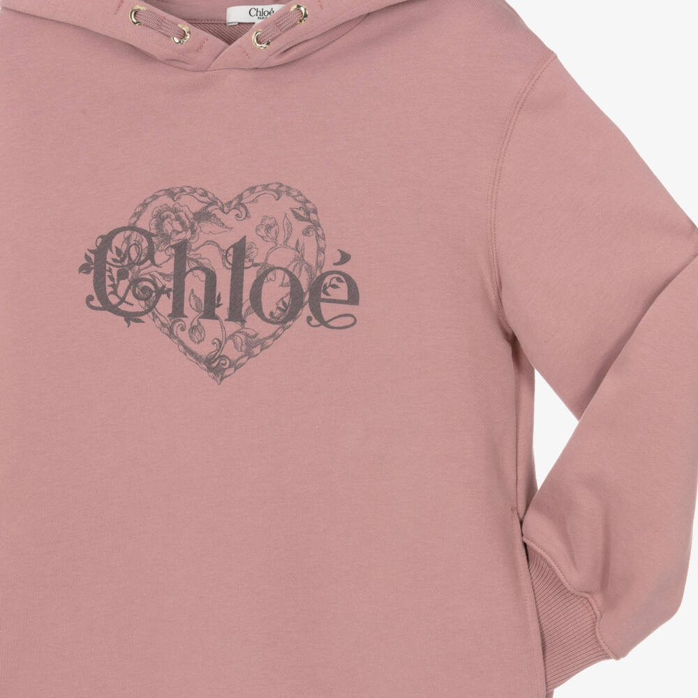 Chloé-Girls Rose Pink Cotton Jersey Hooded Dress | Childrensalon