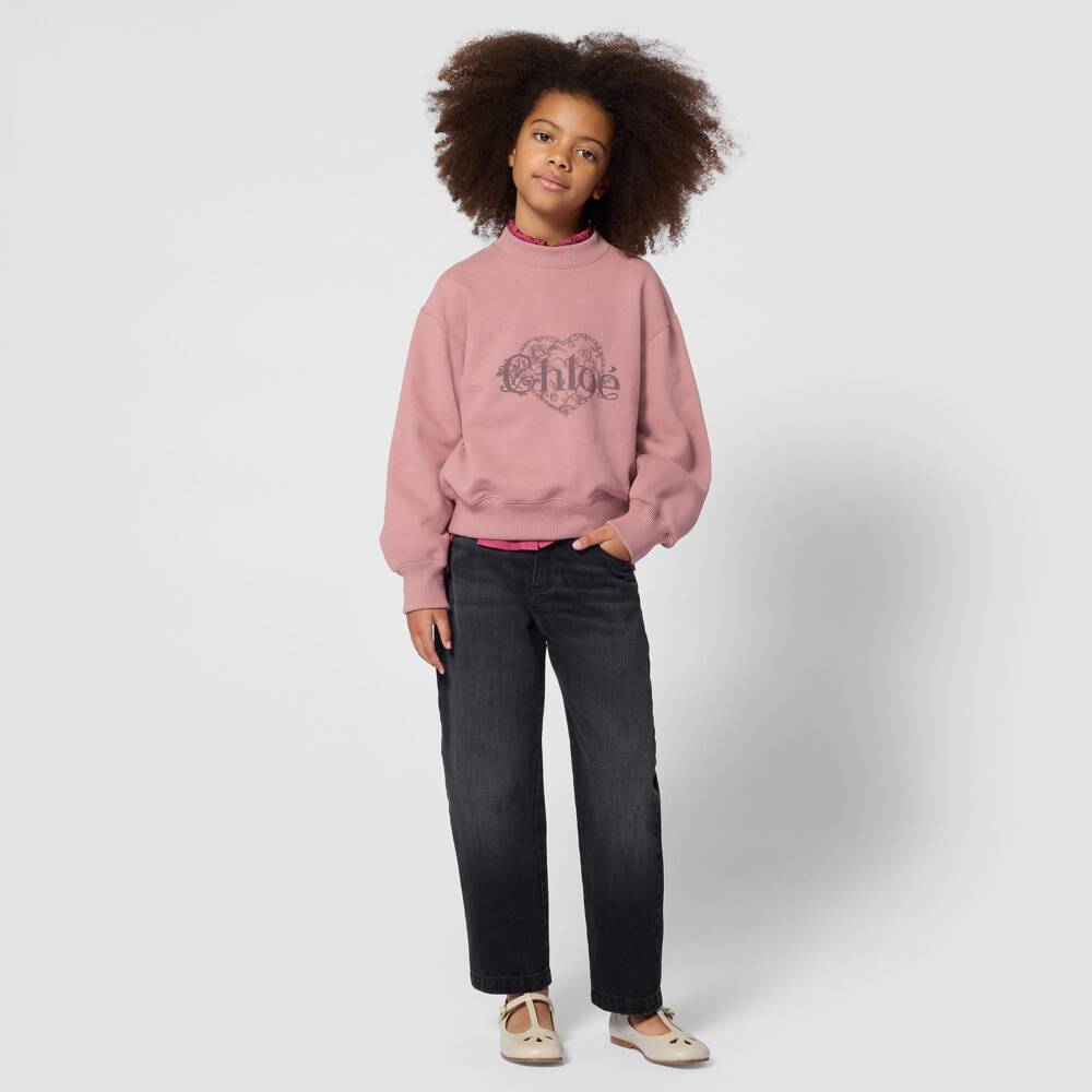 Chloé-Girls Rose Pink Cotton Sweatshirt | Childrensalon