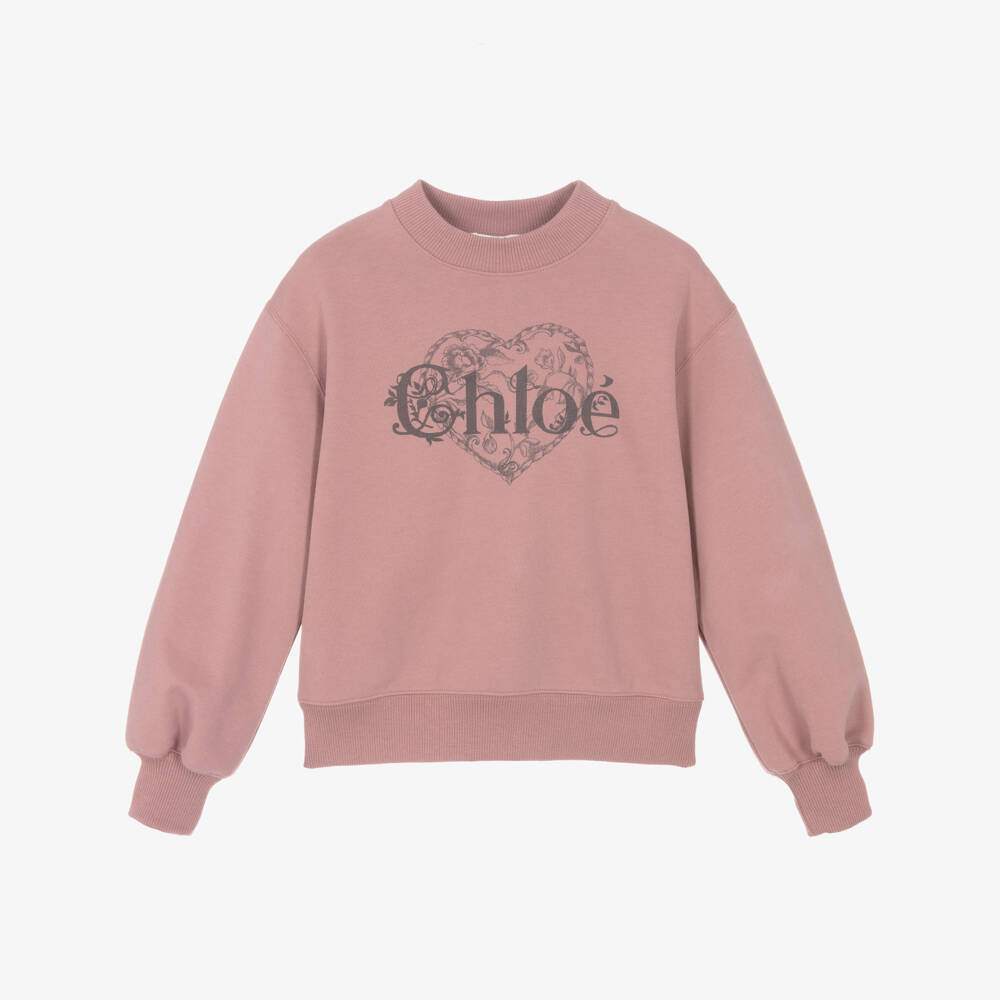Chloé-Girls Rose Pink Cotton Sweatshirt | Childrensalon