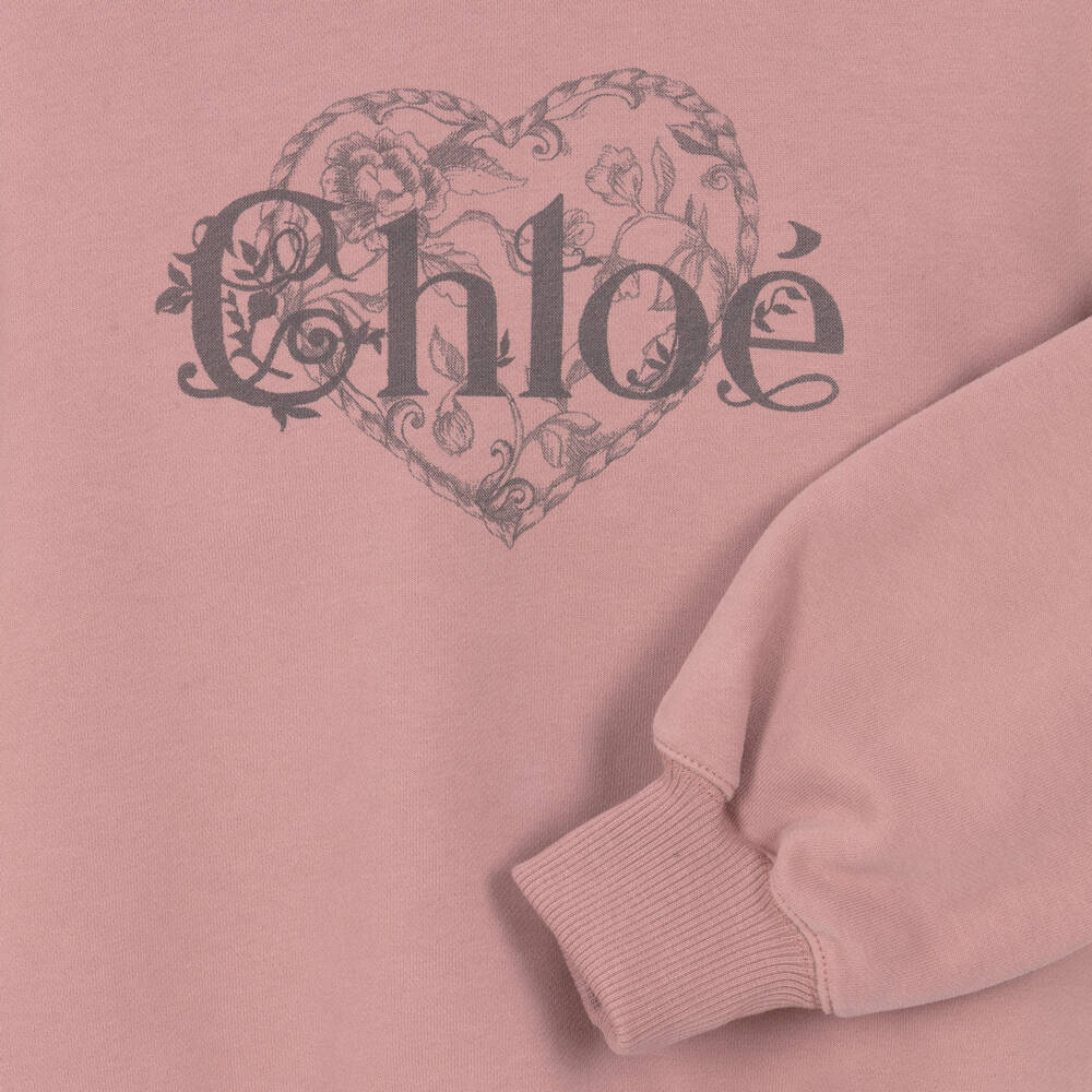 Chloé-Girls Rose Pink Cotton Sweatshirt | Childrensalon