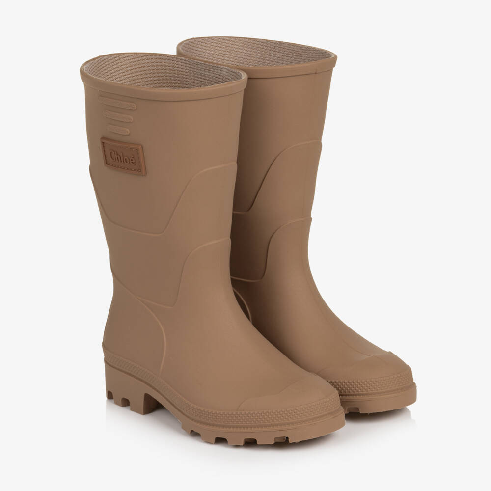 Chloé-Girls Rosy Brown Rubber Rain Boots  | Childrensalon
