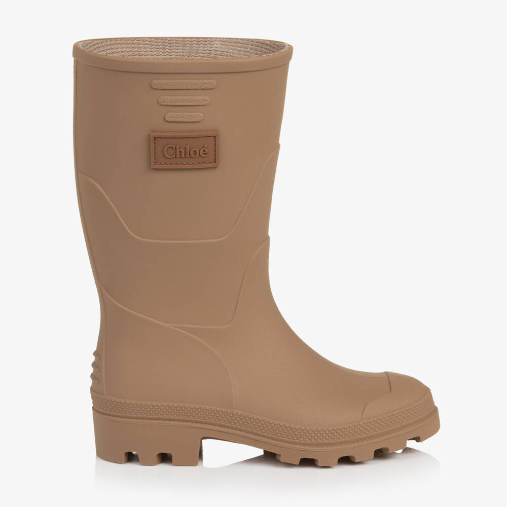 Chloé-Girls Rosy Brown Rubber Rain Boots | Childrensalon