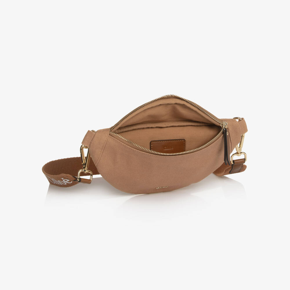 Chloé-Girls Tan Brown Canvas Logo Crossbody Bag (28cm) | Childrensalon