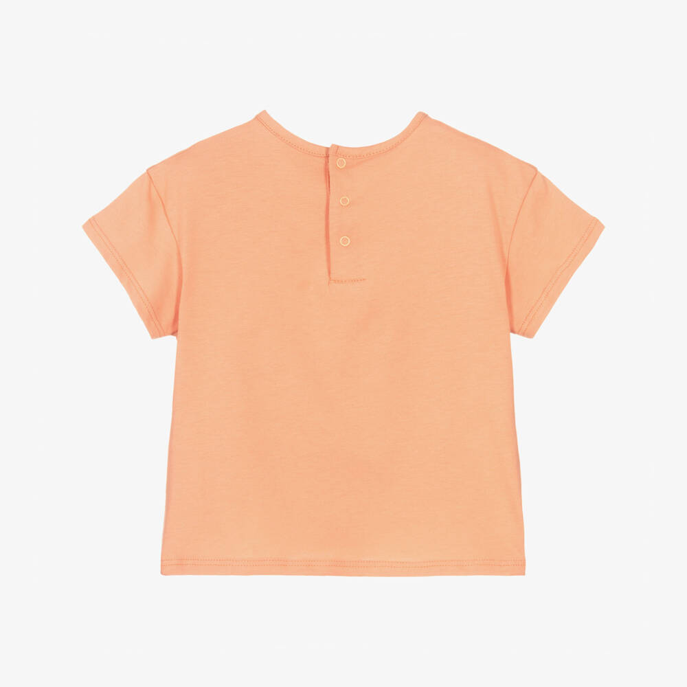Chloé-Girls Terracotta Orange Cotton T-Shirt with Signature Logo | Childrensalon