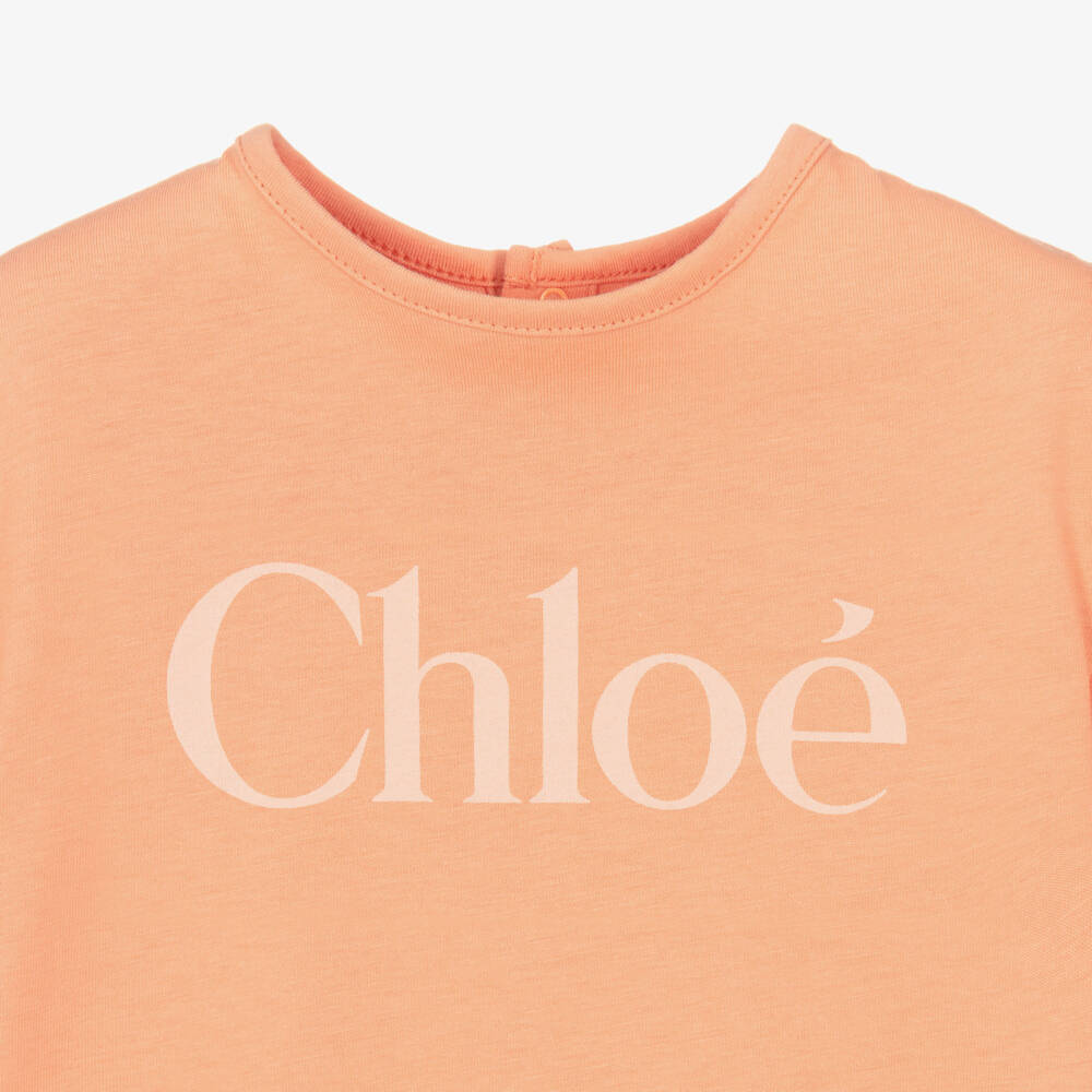 Chloé-Girls Terracotta Orange Cotton T-Shirt with Signature Logo | Childrensalon