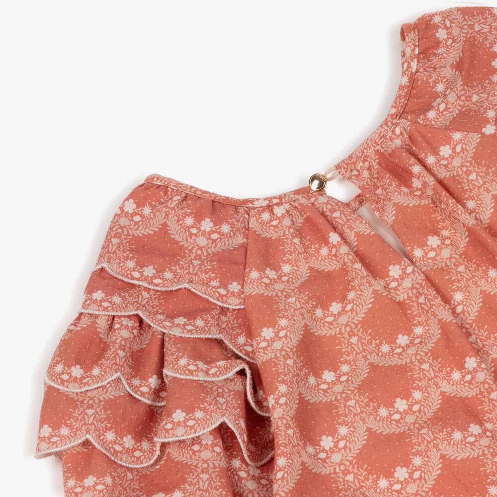 Chloé-Girls Terracotta Pink Cotton Floral Print Dress | Childrensalon