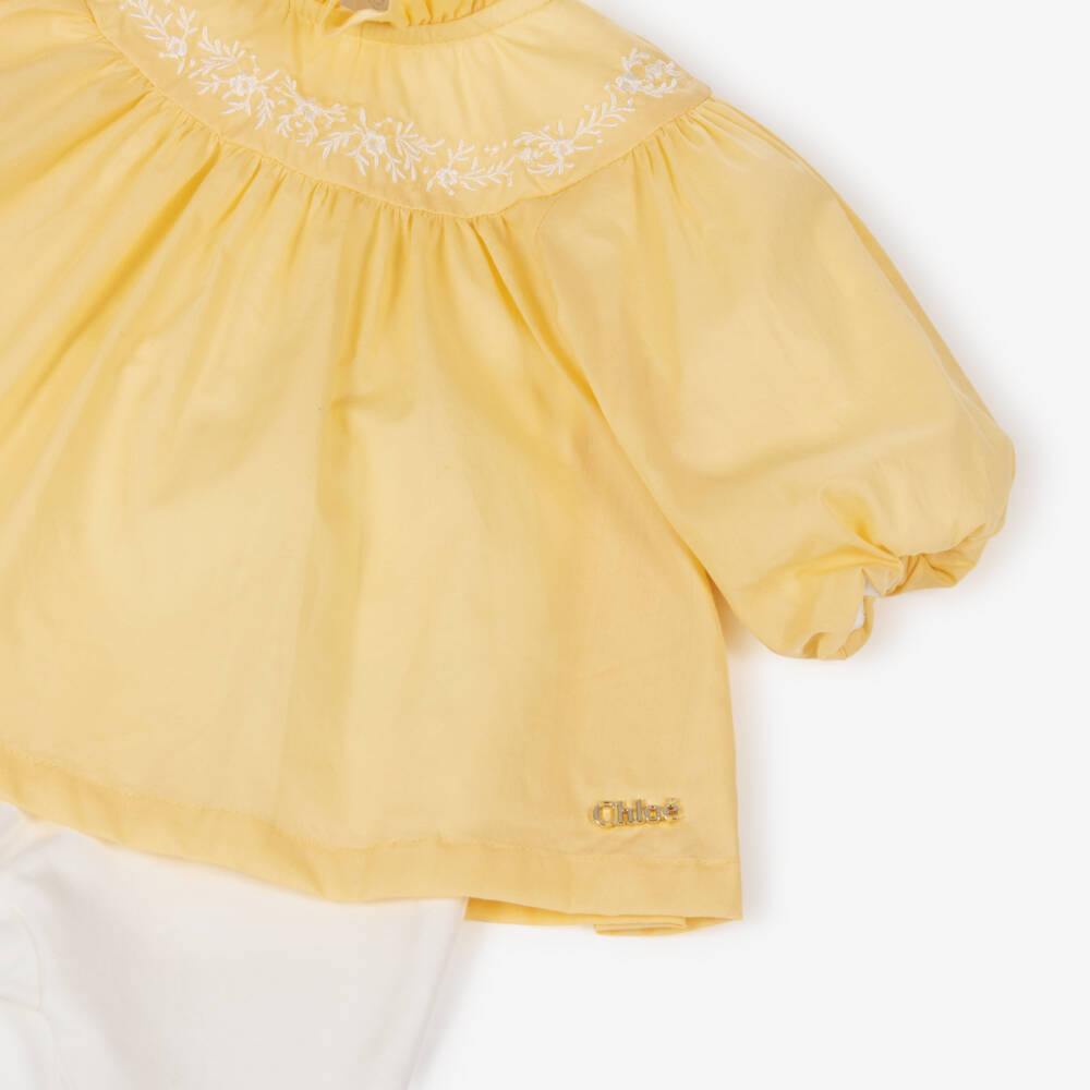 Chloé-Girls White Babygrow with Yellow Blouse | Childrensalon