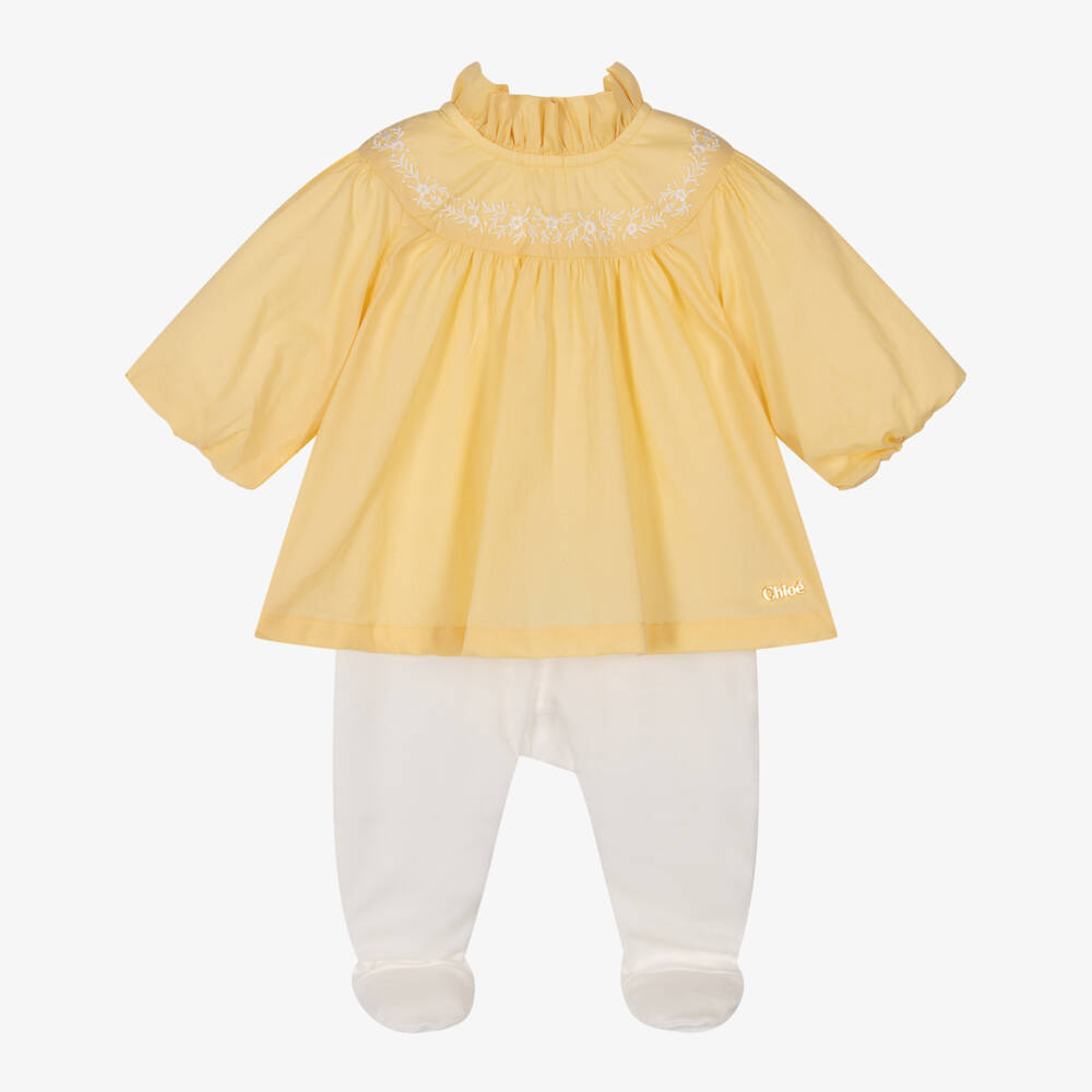 Chloé-Girls White Babygrow with Yellow Blouse | Childrensalon