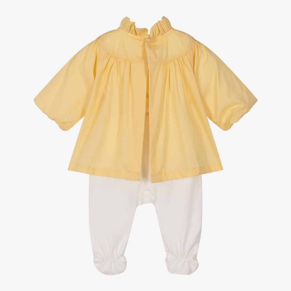 Chloé-Girls White Babygrow with Yellow Blouse | Childrensalon