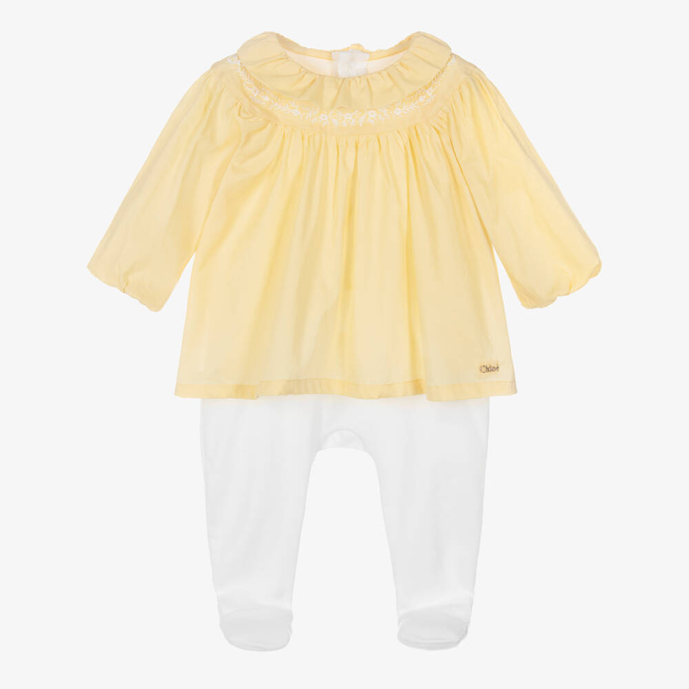 Chloé-Girls White Babygrow with Yellow Blouse | Childrensalon